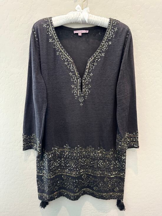 Calypso St. Barth Dresses & Skirts - CALYPSO St. Barth 100% Linen Sequin Embellished Tunic Dress Boho Luxe Medium